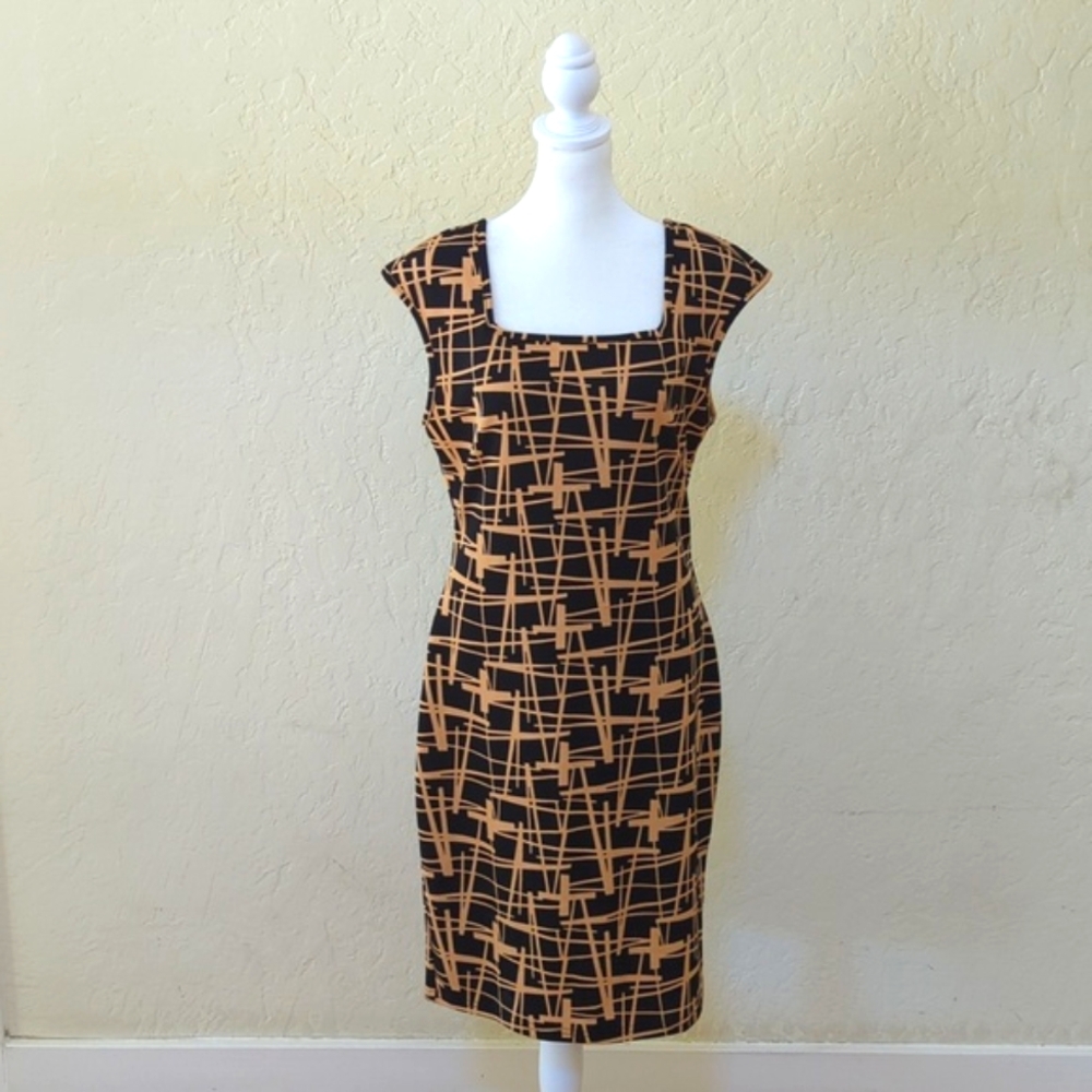 SHEIN Black Prive Allover Print Square Neck Bodycon Midi Dress Size XL - Picture 4 of 11